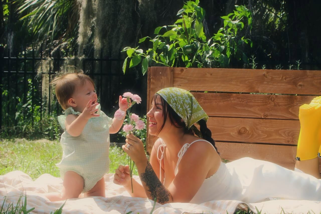 Mom and baby in the garden