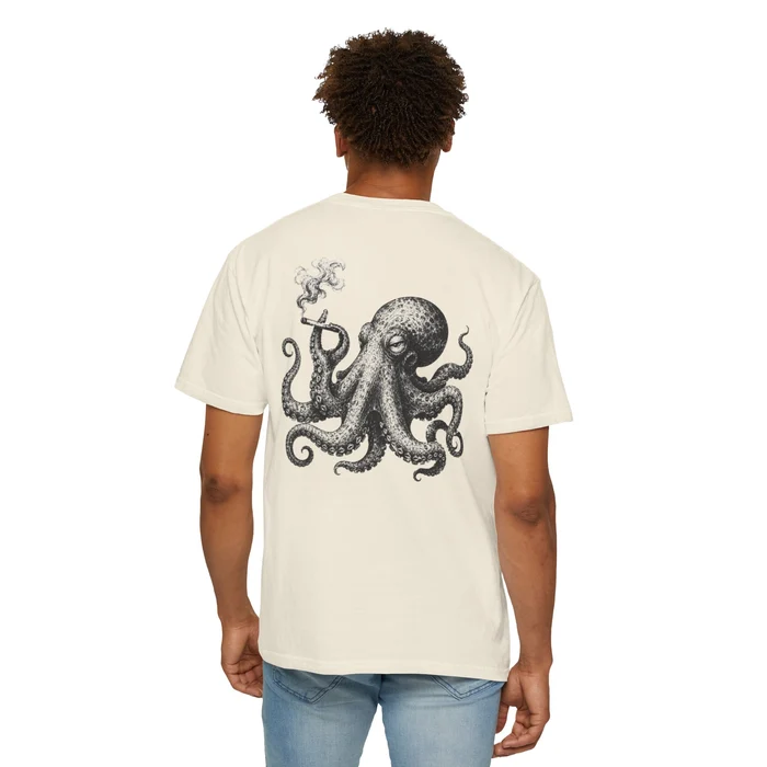 Man wearing a Smoking Octopus T-shirt
